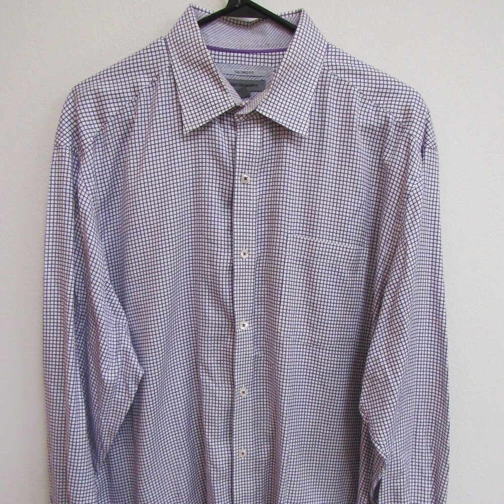 Johnston & Murphy Tailored Fit Multicolor Check Long Sleeve Flip-Cuff ‎ Shirt XL